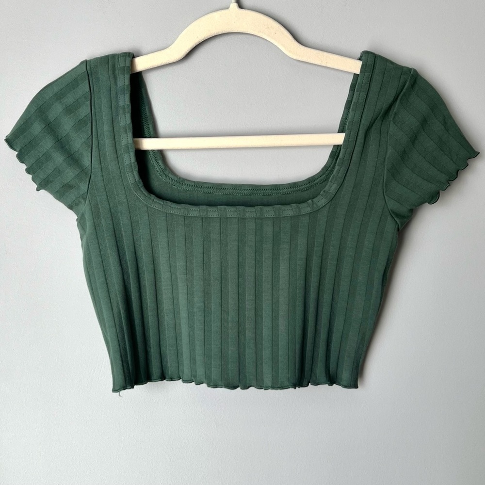OFFLINE by Aerie OG Groove Ribbed Cropped Tee | Green | Size XS - Picture 2 of 5